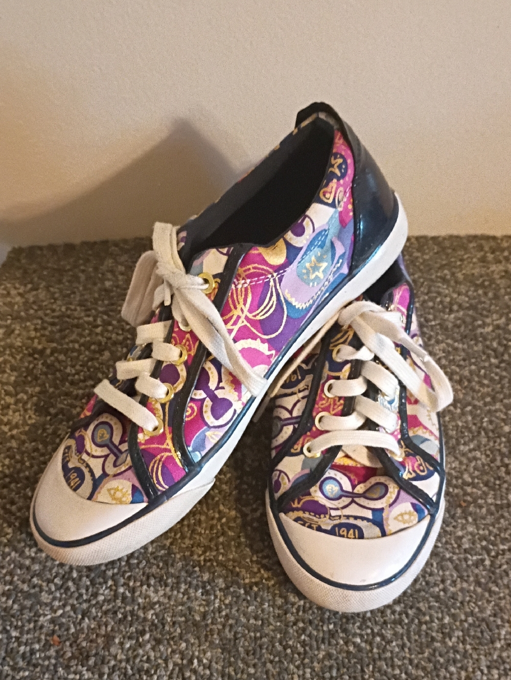 Coach Barrett Patterned Canvas Sneakers Size 8